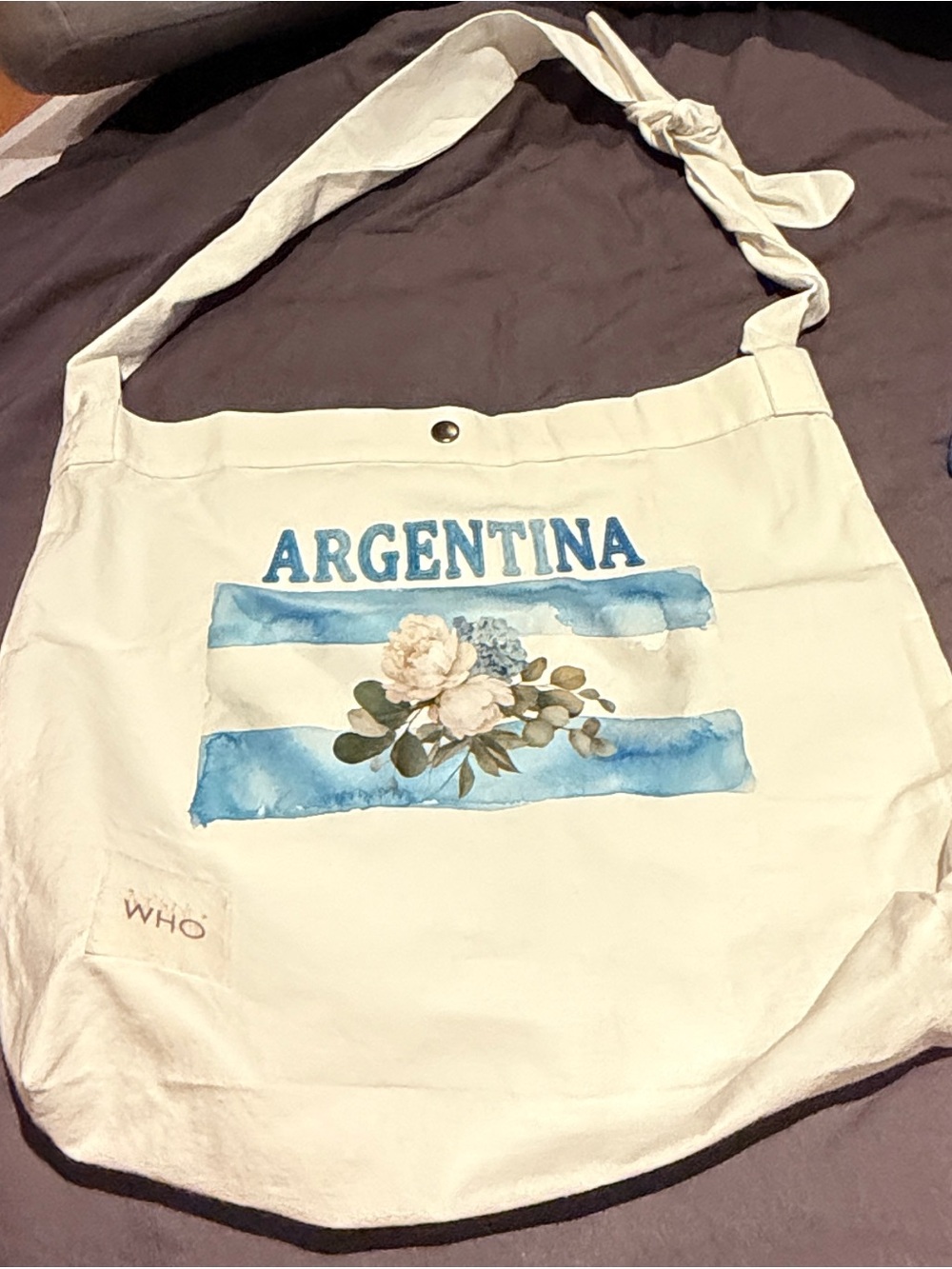 Who What Wear Cream Canvas Argentina Floral Shoulder Bag with Blue Accents